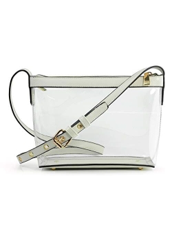 Hoxis Clear Zipper Cross Body Bag with Vegan Leather Trim