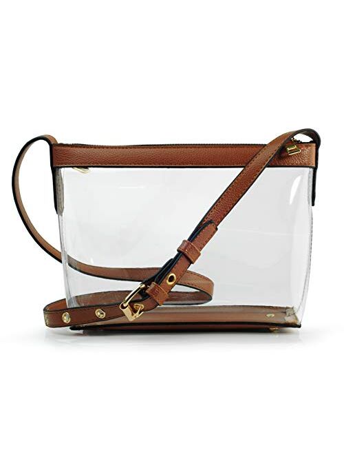 Hoxis Clear Zipper Cross Body Bag with Vegan Leather Trim