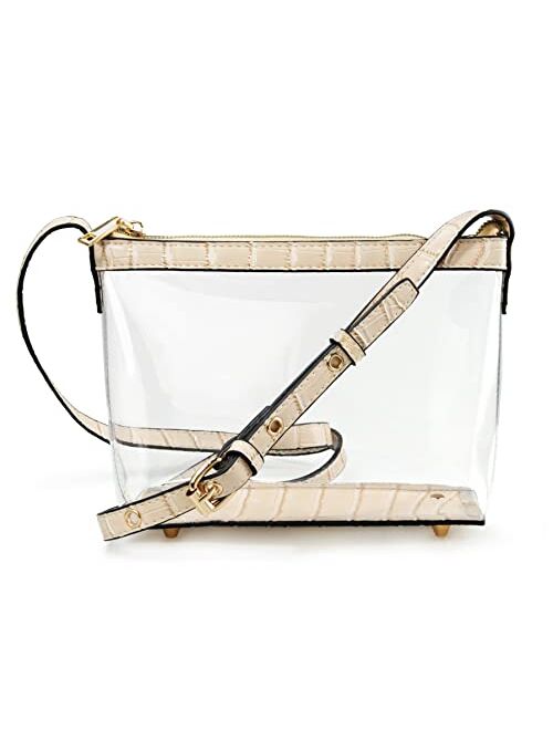 Hoxis Clear Zipper Cross Body Bag with Vegan Leather Trim