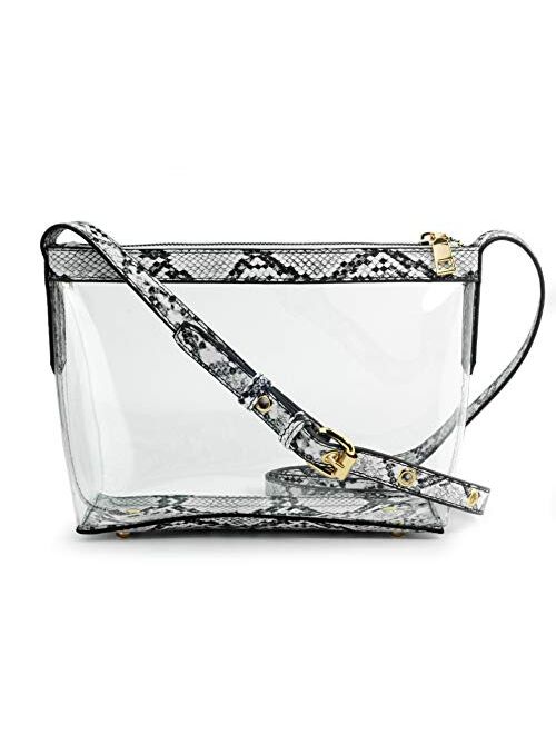 Hoxis Clear Zipper Cross Body Bag with Vegan Leather Trim