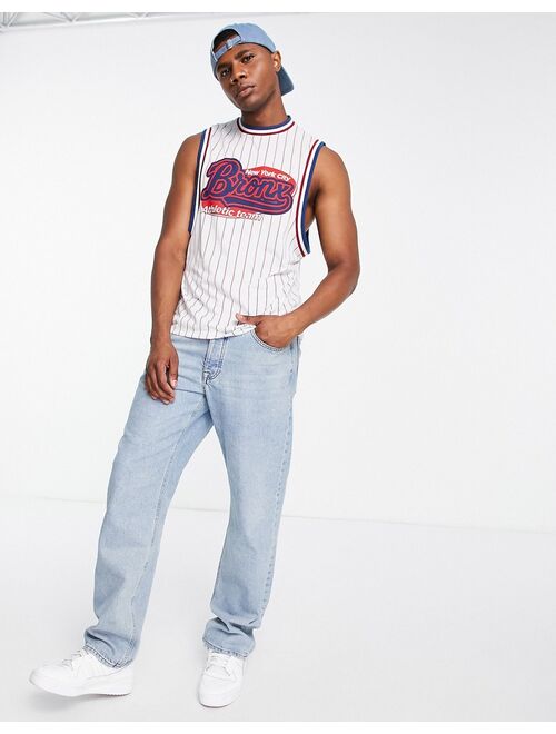 ASOS DESIGN relaxed fit tank in baseball stripe with Bronx city print