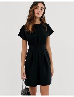 nipped in waist mini dress in black