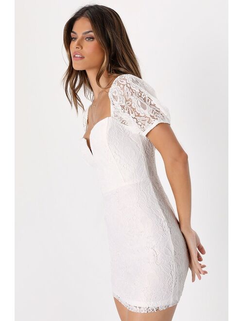 Lulus Passionate Perfection White Lace Puff Sleeve Bodycon Mini Homecoming Dress