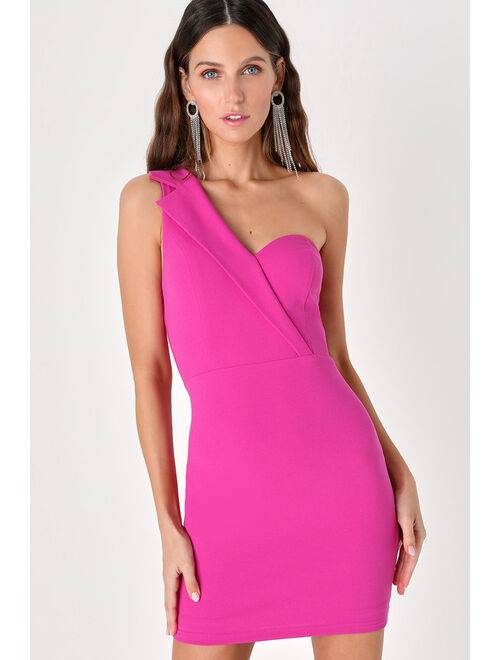 Lulus Phenomenal Flair Magenta One-Shoulder Bodycon Mini Homecoming Dress