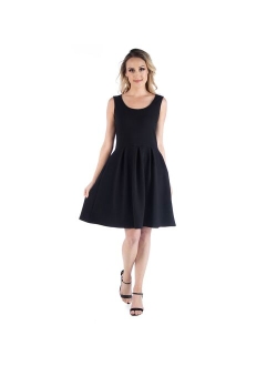 Women's 24seven Comfort Apparel Scoopneck Sleeveless Pleated Skater Dress with Pockets