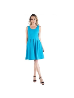 Women's 24seven Comfort Apparel Scoopneck Sleeveless Pleated Skater Dress with Pockets