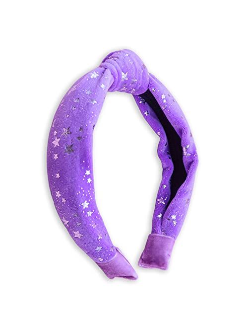 FROG SAC Top Knot Headbands for Girls, Metallic Star Hard Headband for Kids with Ultra Soft Velvet Fabric, Sparkly Girl Hair Accessories (Ivory)