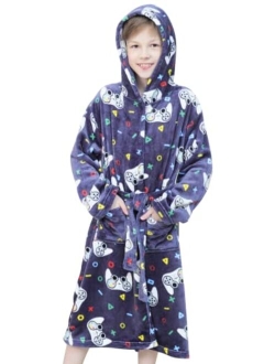 Doctor Unicorn Boys Soft Hooded Bathrobe Kids Warm Gamer Fleece Robe Sleepwear