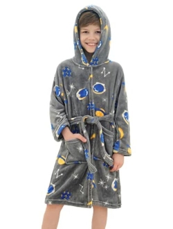 Doctor Unicorn Boys Soft Hooded Bathrobe Kids Warm Gamer Fleece Robe Sleepwear
