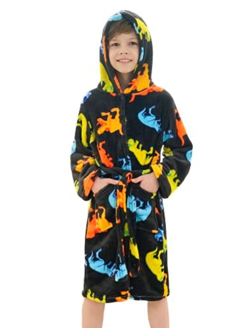 Doctor Unicorn Boys Soft Hooded Bathrobe Kids Warm Gamer Fleece Robe Sleepwear