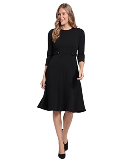 Women's Crepe Fit and Flare Midi with Waist Button Detail