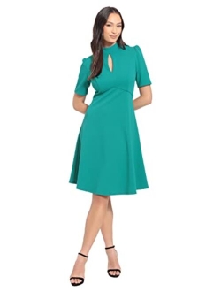 Women's Keyhole Puff Sleeve Polished Chic Flounce Hem Dress