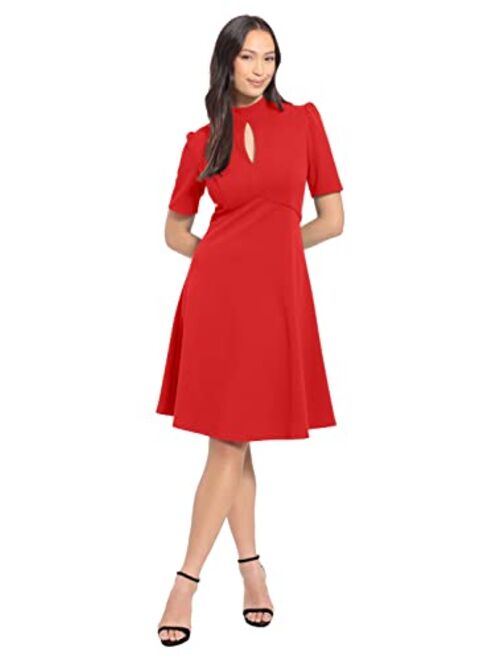 London Times Women's Keyhole Puff Sleeve Polished Chic Flounce Hem Dress