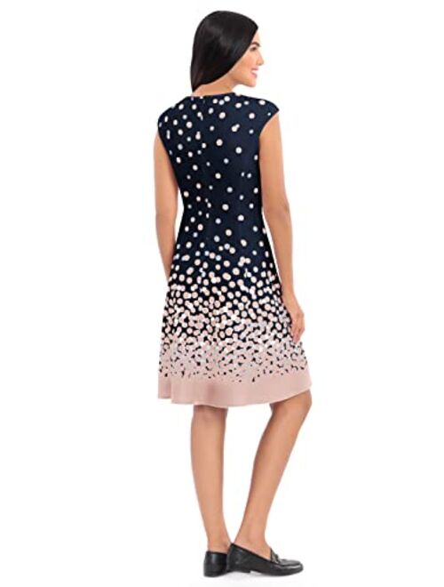 London Times Women's Ombre Dots Fit and Flare Dress