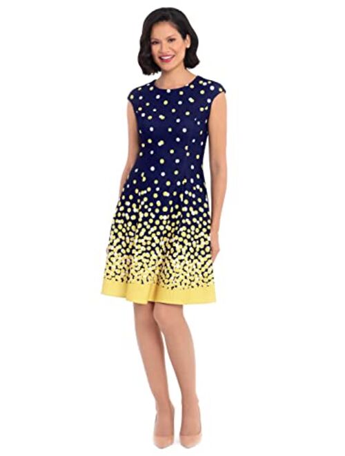 London Times Women's Ombre Dots Fit and Flare Dress