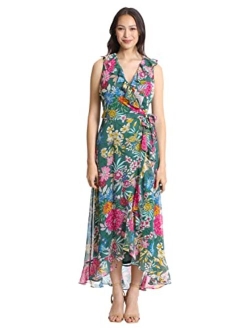 Women's Chiffon Faux Wrap Ruffle Maxi Dress Guest of Wedding