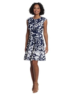 Women's Floral Print Fit and Flare with Contrast Border at Hem