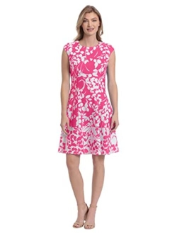 Women's Floral Print Fit and Flare with Contrast Border at Hem