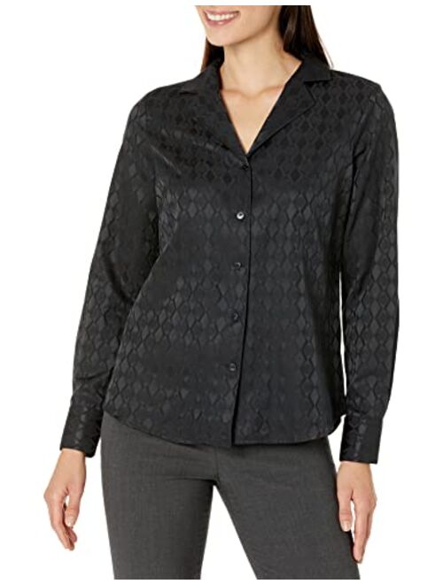 Foxcroft Women's Monica Long Sleeve Geo Jacquard Blouse