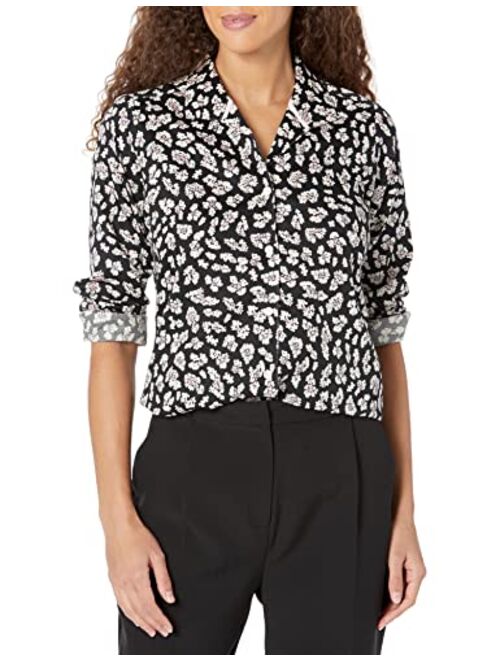 Foxcroft Women's Lucca Long Sleeve Leopard Flowers Blouse