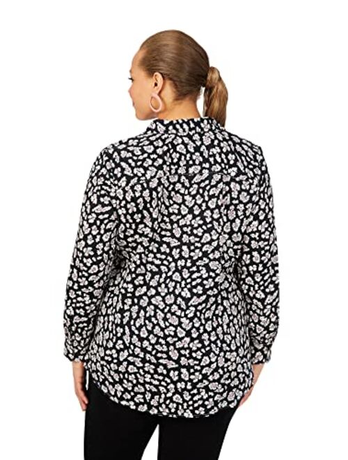 Foxcroft Women's Lucca Long Sleeve Leopard Flowers Blouse