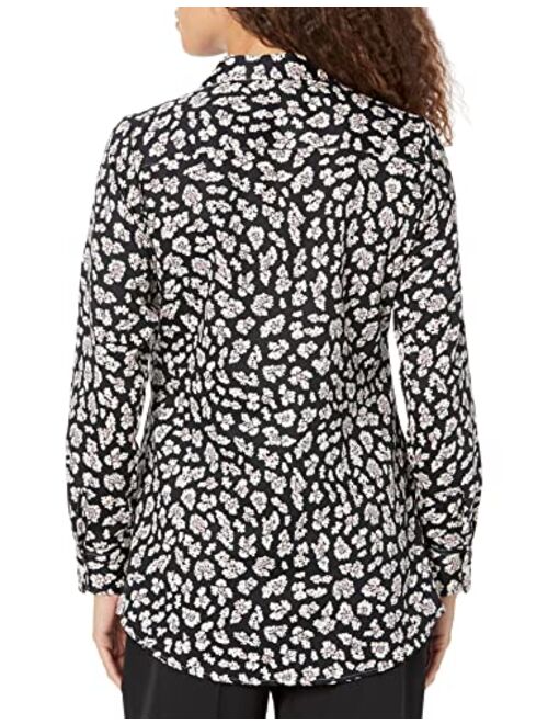 Foxcroft Women's Lucca Long Sleeve Leopard Flowers Blouse