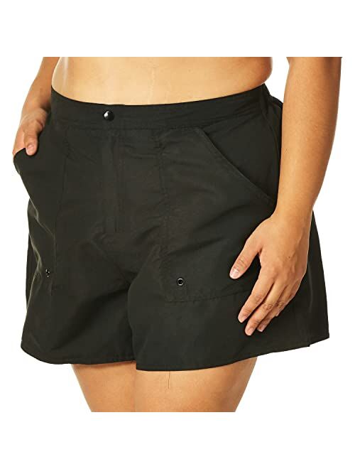 Maxine Of Hollywood Women's Plus-Size 3" Woven Swim Boardshorts