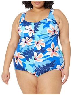 Shirred Front Girl Leg One Piece Swimsuit