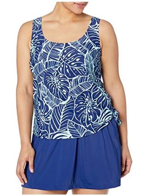 Maxine Of Hollywood Scoop Neck Faux Tankini Swim Dress One Piece Swimsuit