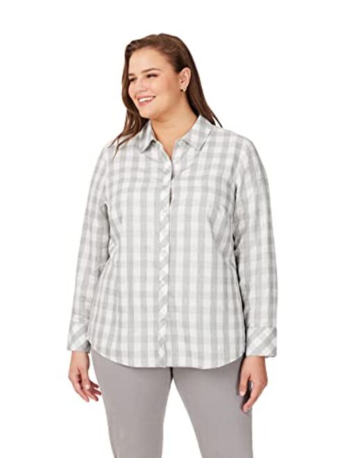 Foxcroft Women's Davis Long Sleeve Metallic Buffalo Plaid Blouse