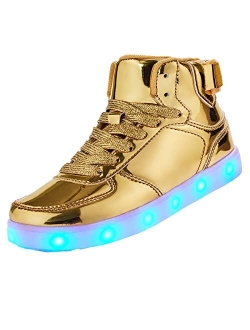 DIYJTS Kids LED Light Up Shoes, Fashion High Top LED Sneakers USB Rechargeable Glowing Luminous Shoes for Boys Girls Toddler Child