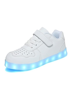 Wooowyet Kids LED Sneakers for Boys Hook&Loop Low Light Up Shoes LED Girls USB Recharging