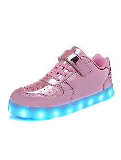 Wooowyet Kids LED Sneakers for Boys Hook&Loop Low Light Up Shoes LED Girls USB Recharging