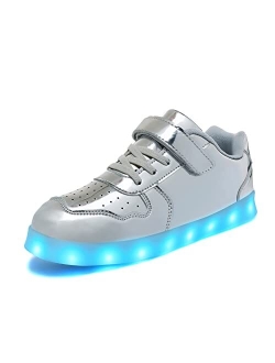 Wooowyet Kids LED Sneakers for Boys Hook&Loop Low Light Up Shoes LED Girls USB Recharging