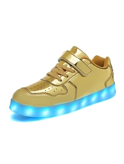 Wooowyet Kids LED Sneakers for Boys Hook&Loop Low Light Up Shoes LED Girls USB Recharging