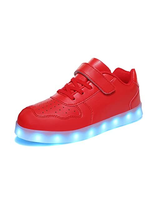 Wooowyet Kids LED Sneakers for Boys Hook&Loop Low Light Up Shoes LED Girls USB Recharging