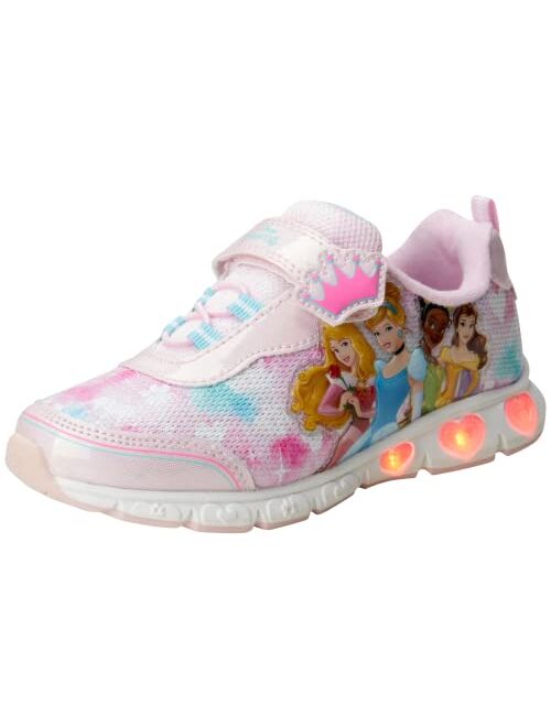 Disney Girls Princess Shoes - Slip On Laceless Light-Up Sneakers: Ariel, Snow White, Belle, Rapunzel, Moana, Cinderella (6T-12)