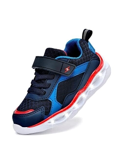 CNFOOTJKY Kids LED Light Up Sneakers Breathable Sport Casual Girls Boys Shoes Adjustable Strap Flashing for Toddler/Little Kid