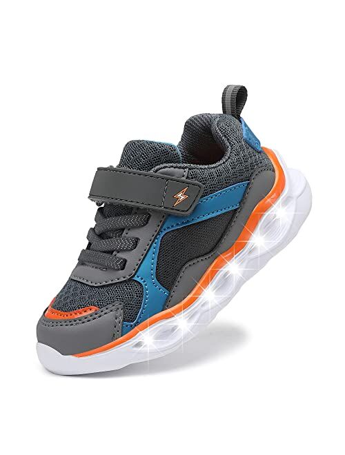 CNFOOTJKY Kids LED Light Up Sneakers Breathable Sport Casual Girls Boys Shoes Adjustable Strap Flashing for Toddler/Little Kid