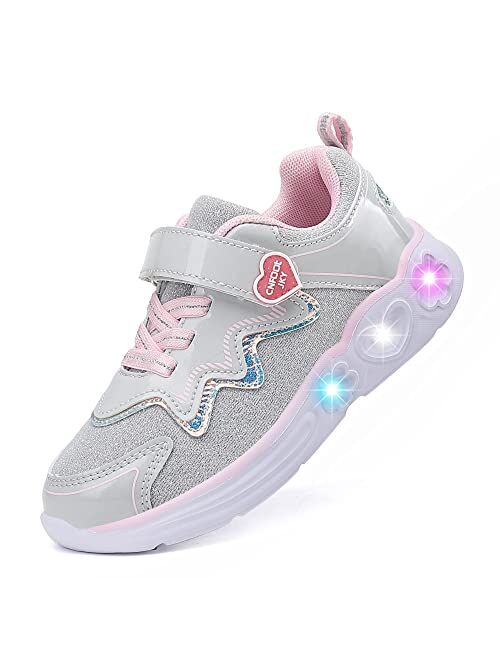 CNFOOTJKY Kids LED Light Up Sneakers Breathable Sport Casual Girls Boys Shoes Adjustable Strap Flashing for Toddler/Little Kid