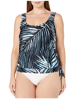 Women's Plus Size Side Tie Scoop Neck Banded Tankini Swimsuit Top