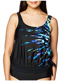 Women's Plus Size Side Tie Scoop Neck Banded Tankini Swimsuit Top