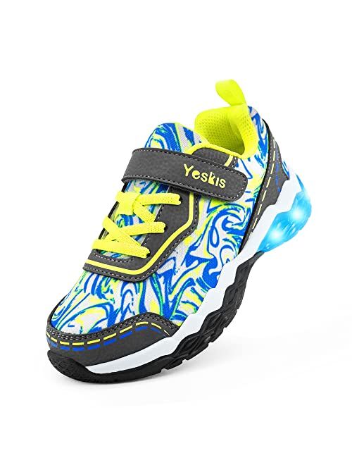 YESKIS Toddler Boys Girls Light Up Shoes LED Flashing Lightweight Mesh Breathable Adorable Running Sneakers for Toddler and Little Kid