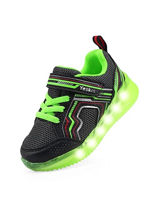 YESKIS Toddler Boys Girls Light Up Shoes LED Flashing Lightweight Mesh Breathable Adorable Running Sneakers for Toddler and Little Kid