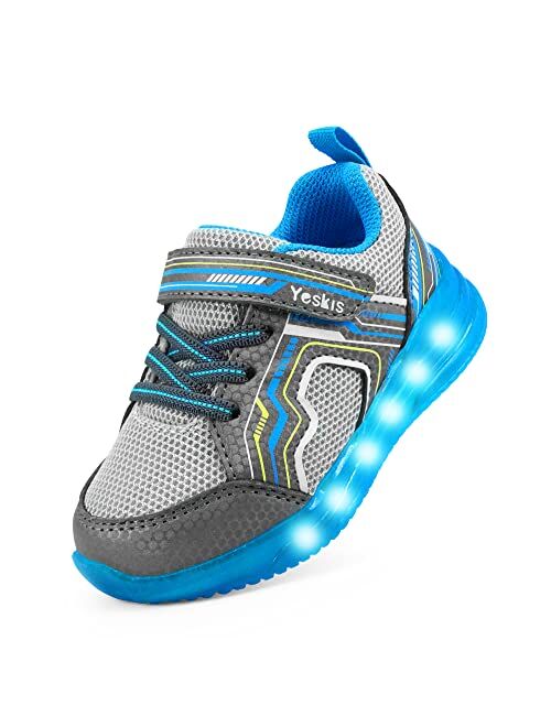 YESKIS Toddler Boys Girls Light Up Shoes LED Flashing Lightweight Mesh Breathable Adorable Running Sneakers for Toddler and Little Kid