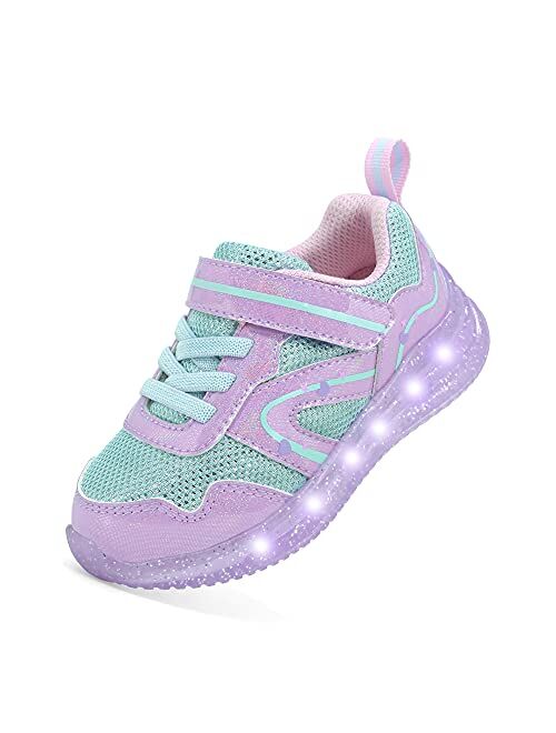 YESKIS Toddler Boys Girls Light Up Shoes LED Flashing Lightweight Mesh Breathable Adorable Running Sneakers for Toddler and Little Kid