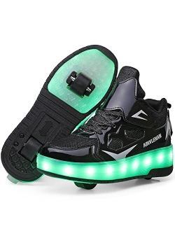 Ylllu Kids LED USB Charging Roller Skate Shoes with Wheel Shoes Light up Roller Shoes Rechargeable Roller Sneakers for Girls Boys Children