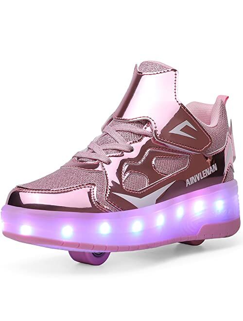 Ylllu Kids LED USB Charging Roller Skate Shoes with Wheel Shoes Light up Roller Shoes Rechargeable Roller Sneakers for Girls Boys Children