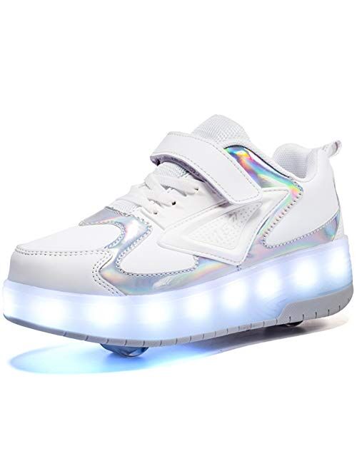 Ylllu Kids LED USB Charging Roller Skate Shoes with Wheel Shoes Light up Roller Shoes Rechargeable Roller Sneakers for Girls Boys Children