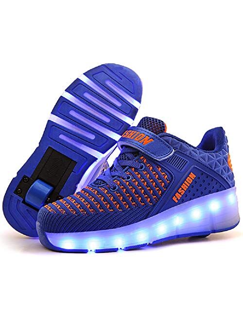 Ylllu Kids LED USB Charging Roller Skate Shoes with Wheel Shoes Light up Roller Shoes Rechargeable Roller Sneakers for Girls Boys Children